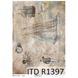 Papier ryżowy ITD A4 R1397, morskie vintage
